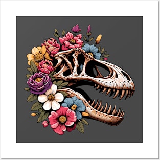 Spinosaurus skull with flowers Posters and Art